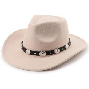 Women's Beige Western with Braided Band Buckle Classic Fedora Cowboy Felt Hat